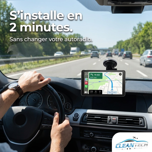 CleanTech® Écran CarPlay & Android Auto sans fil 7" – Portable, tous véhicules