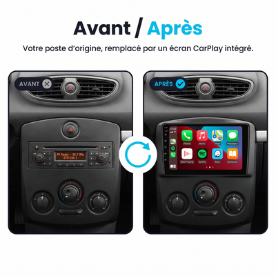 Autoradio CarPlay & Android Auto Renault CLIO 3 (2005-2014) – TYPE A – Avant / après : Renault CLIO 3