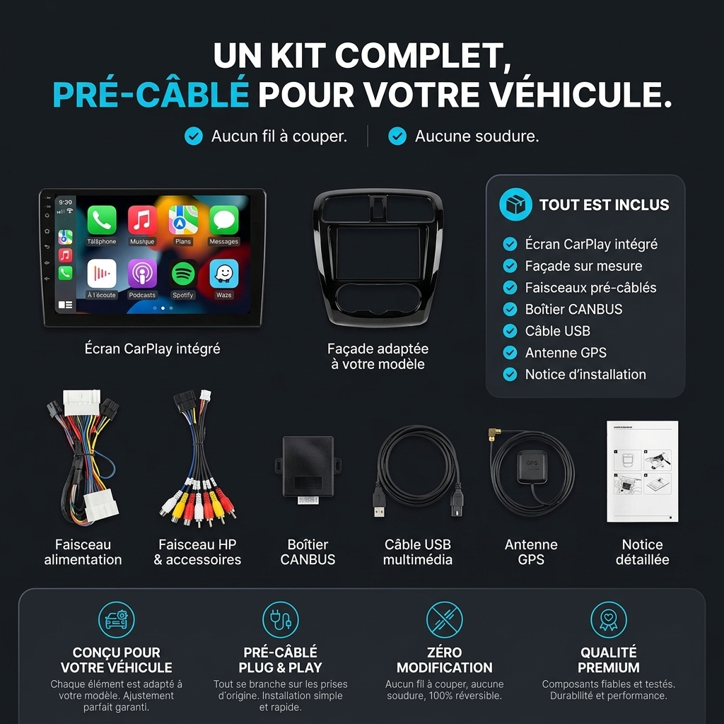 Autoradio CarPlay & Android Auto Volkswagen Polo 4 (2001-2009) – TYPE B – Un kit complet pré-câblé pour votre véhicule
