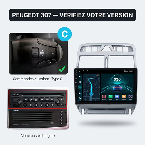 CarPlay Peugeot 307 (2002-2013) – TYPE C