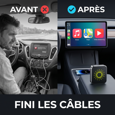 Avant après : fini les câbles avec le boîtier CarPlay sans fil