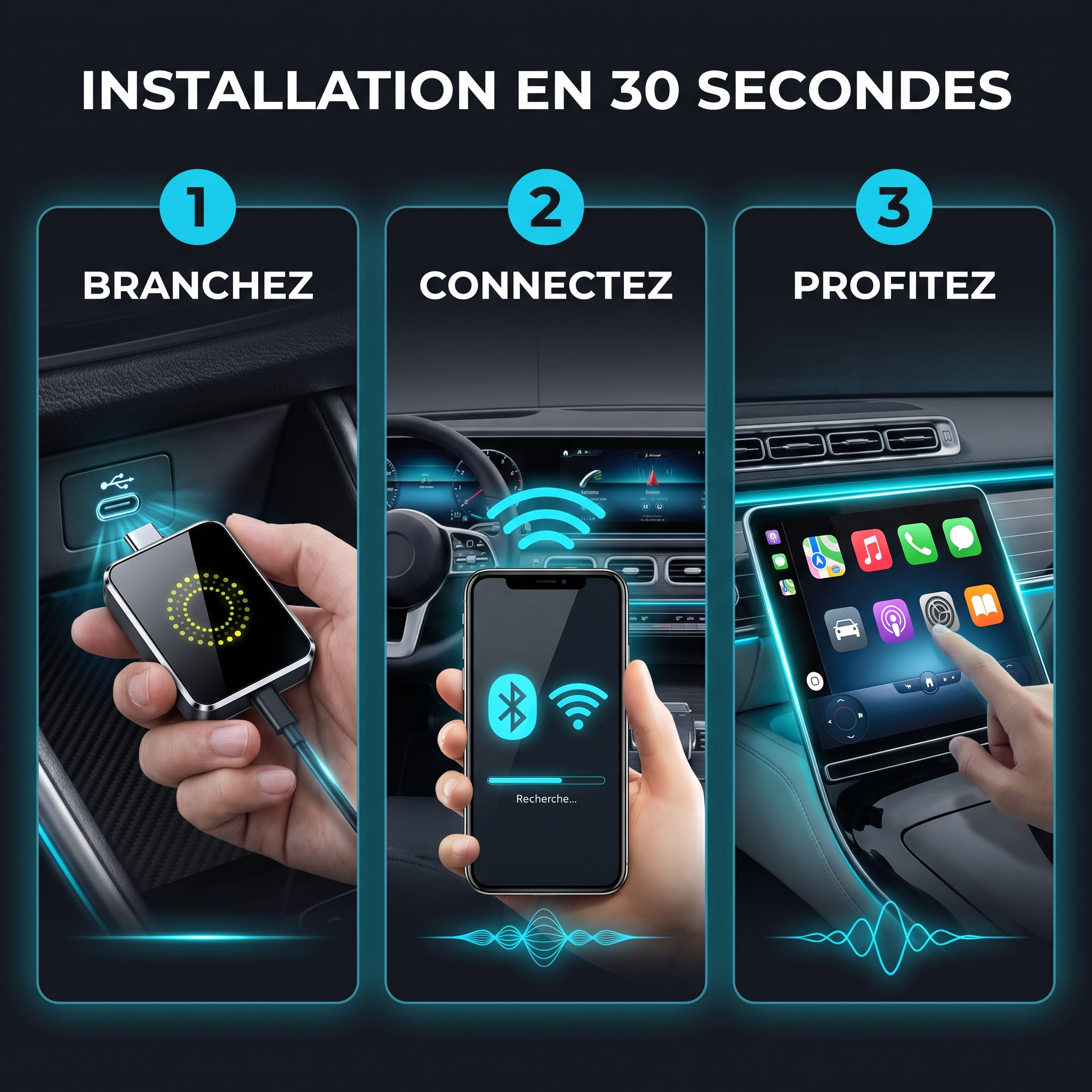 Installation du boîtier CarPlay en 30 secondes : branchez, connectez, profitez